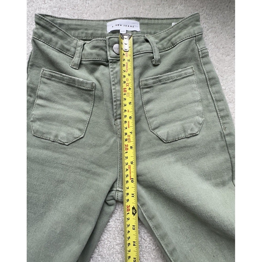 Risen - High Rise Patch Pocket Bell Bottom Jeans Size 0/24 Inseam 32" Olive - Picture 10 of 12